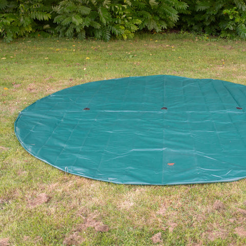 Trampoline Weather Cover 15Ft Round All Season Protection No Fuss Waterproof PVC Shield For Winter Rain And Sun Easy Install Outdoor Cover For Family Backyards visible on grass