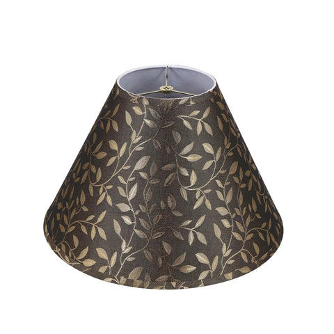 Off White Faux Linen Empire Lamp Shade With Brass Spider Fitter, 7 Inch Top, 18 Inch Bottom, 12.5 Inch High, elegant leaf pattern