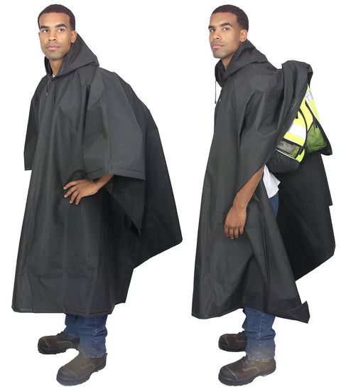 Repel Rainwear XL Tall EVA Poncho 0.22mm Waterproof Hooded Rain Gear with side view of lightweight design