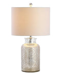 Mercury Silver Trellis Glass Table Lamp With White Linen Shade For Living Room Or Bedroom, Dope Modern Bedside Nightstand Light