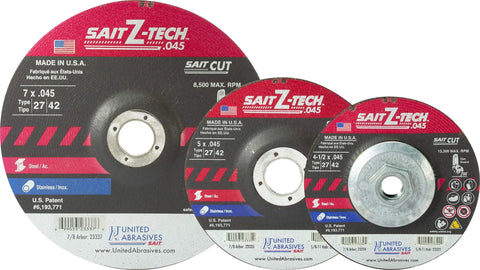 Z Tech High Performance Cut Off Wheels 4 1/2 Inch By.045 Inch By 7/8 Inch Type 27 Type 42 Depressed Center 50 Pack displayed