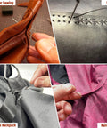 Upholstery repair kit: waxed thread and heavy needles for leather, canvas, fabric; 4 rolls in 3 colors, 7 needles.