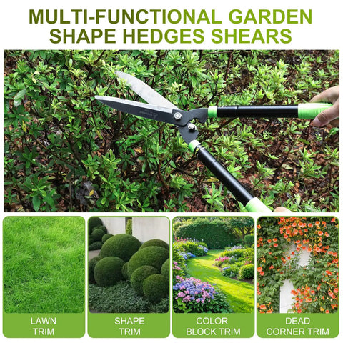 Heavy Duty Telescoping Hedge Shears 23 To 30 Inches With 20 Degree Angled Head Rust Proof Carbon Steel Blades Ergonomic Grip