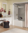 Bathroom with double vanity and bathtub featuring Polished Nickel Faucet Part H295PN Replacement Kit For Fixtures No Fuss Ceramic Disc Cartridge.