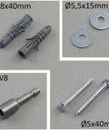 Heavy Duty Nylon Wall Anchor Kit With Collar Dowels 8x40mm, Bottom Screws 5x40mm, M5 Washers, One Quarter Inch Hex Socket