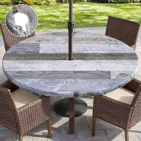 Brown Round Outdoor Fitted Tablecloth With Umbrella Hole Waterproof Wipeable Zippered Patio Table Cover For Picnic Patio Garden Fits Most 36 To 44 