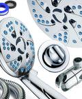 3 In 1 High Pressure Shower System With Rainfall And Handheld Heads, chrome finish, anti clog nozzles, 6 ft stainless steel hose