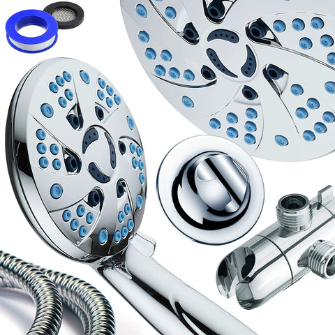 3 In 1 High Pressure Shower System With Rainfall And Handheld Heads, chrome finish, anti clog nozzles, 6 ft stainless steel hose