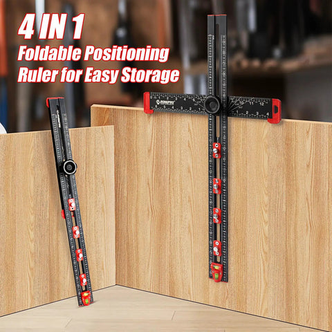 4 In 1 Adjustable T Square Measuring Tools 24 Inch Aluminum Ruler With Protractor Bevel Gauge And Square Cabinet Hardware Jig Marking Gauge For Woodworking Drilling Positioning Ruler Portable Storage Bag Included shown in woodworking setup