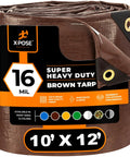 Beefy Heavy Duty 10 By 12 Ft Brown Poly Tarp Cover 16 Mil Thick Waterproof And UV Resistant Tarpaulin With Grommets And Reinforced Edges