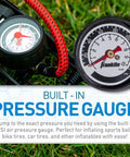 Built Tough Foot Pump For Quick Inflation Of Sports Balls And Bike Tires And Car Tires Up To 100 PSI Heavy Duty Iron Construction Foot Operated Design Multi Use Inflator For Home Garage Or On The Go, built-in pressure gauge