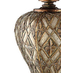 Basket Weave Resin Table Lamp In Gold Silver Coppery Metallic Finish With Three-Way Switch, Raised Diamond And Leaf Base