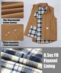 Mens Heavy Duty Flame Retardant Work Vest Insulated For Winter Cold Weather with 10oz cotton canvas and flannel lining.