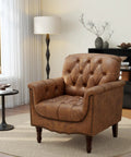 Faux Leather Accent Chairs Set Of 2 For Living Room And Bedroom - Comfy Club Armchairs With Button Tufting, Brown Upholstery
