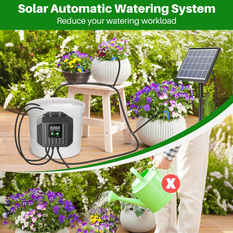 3W Solar Drip Irrigation System With Digital Programmable Smart Watering Kit And 2200mAh Battery for 15 Potted Plants.