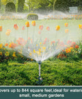 Dual Pack Garden Lawn Sprinklers For Yard Big Coverage Tall Above Ground Metal Water Sprinkler System With Brass Impact Nozzles And Heavy Duty Spike Base Durable Weather Resistant Green For Your Thirsty Lawn watering blooming garden with tulips