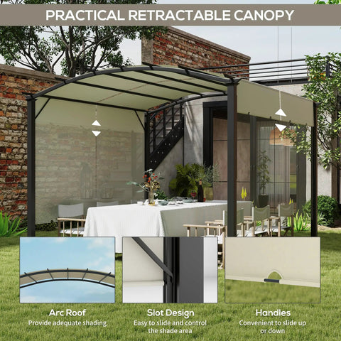 Retractable Pergola Canopy For Outdoor Patio 11 By 11 Feet Arched Sun Shade Shelter With Steel Frame And UV Protected Beige Cover