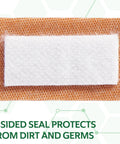 Fabric bandage close-up with white pad on tan adhesive strip