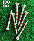 Two And Three Quarter Inch My Hite Flytees Golf Tees White Red Stripe Bulk Pack 100 Count displayed on green grass