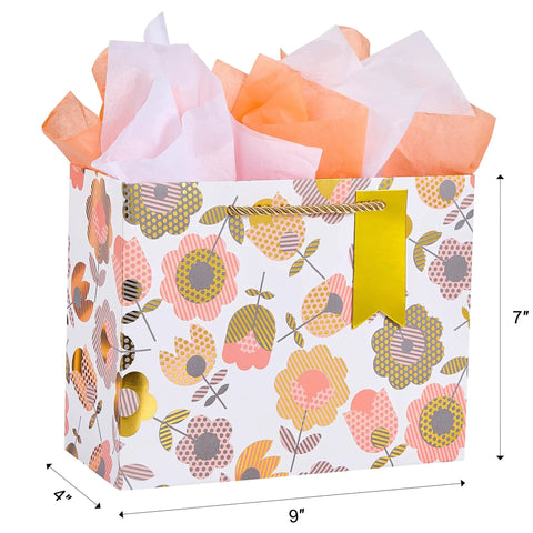 Two Pack 9 Inch Flower Gift Bags With Tissue Paper Featuring Tulip Floral Design Perfect For Mother's Day Gifts Birthdays Bridal Showers Easter And More Gift Wrapping Made Easy