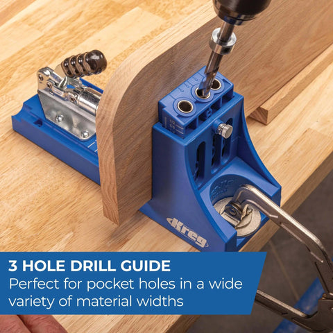 K4 Pocket Hole Jig For Pros And DIYers With Adjustable Easy To Use Drill Guides in use on woodworking project