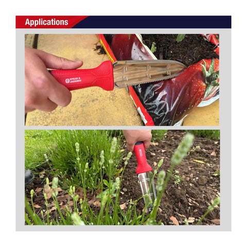 Razorsharp Hori Hori Multi Tool All In One Stainless Steel Blade For Digging Weeding Cutting Planting And Measuring Includes Holster And Belt Loop Serrated And Straight Edges Depth Markings used to cut bag and weed garden bed