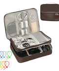 Waterproof Double Layer Electronics Organizer Bag For Cords, Chargers, Power Banks, Hard Drives And Mice, Shockproof Travel Case in Classic Brown