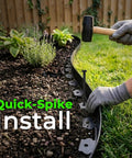 Installing 1.5 Inch Tall Landscape Edging Kit 33 Ft per piece with 120 spikes for garden borders and pathways in a yard.