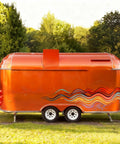 Turnkey Commercial Hot Dog Cart And Mobile Food Truck Trailer For Quick Bites Or Soft Serve With Pro Coffee Bar Setup and vibrant orange finish.