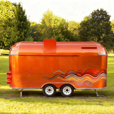 Turnkey Commercial Hot Dog Cart And Mobile Food Truck Trailer For Quick Bites Or Soft Serve With Pro Coffee Bar Setup and vibrant orange finish.