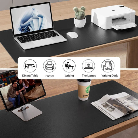 Non Slip Waterproof PU Leather Desk Pad Protector For Mouse And Laptop 23.6 By 13.7 Inches For Office And Home Use in black