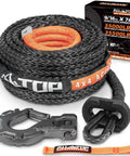 Coiled Heavy Duty 9/16 Inch 76 Foot Synthetic Winch Rope Kit with Hook Isolator Forged Hook Rubber Stopper and Pull Strap