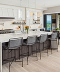 Modern kitchen island with Bayman 3 Light Pendant Light with Dimmable LED Ceiling Fixture in chrome and glass detailing.