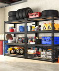 Two Pack Adjustable Garage Shelves With Side By Side Design Deliver 71 Inch Wide Storage For Garage Pantry And Kitchen Heavy Duty Build Perfect For 18 Gallon Storage Boxes Five Gallon Buckets Spare Tires Moving Boxes And More, black steel garage shelves with tires and storage bins