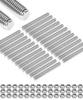Set of 24 stainless steel M3 fully threaded rods with matching nuts; 26mm length, right-hand thread.