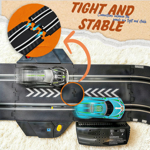 Rad Slot Car Race Track Set With Four High Speed Cars Dual Control System shown with tight and stable connections.