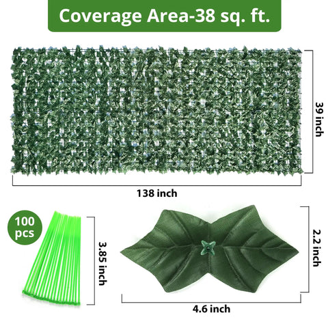 Faux Ivy Privacy Fence Screen 138 By 39 Inches With Realistic Artificial Ivy Leaves And Green Leaf Hedge Panels, includes 100 zip ties
