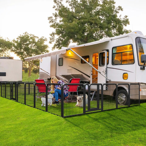 Outdoor Dog Playpen 24 Inch 16 Panels Heavy Duty Metal Pen for Indoor and Outdoor Use Rugged Pup Exercise Fence at RV campsite