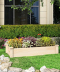 Wooden Raised Garden Bed 48 Inch Long By 24 Inch Wide By 10 Inch High Planter Box No Fuss Assembly For Vegetables Fruits Flowers And Herbs Outdoors Elevated Garden Bed For Backyard Lawn Or Patio, installed with flowers