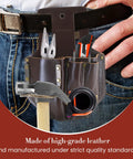 4 Pocket Pliers Hammer Holder Pencils And Tape Holder Leather Tool Pouch on belt, full grain dark tan for worksite use