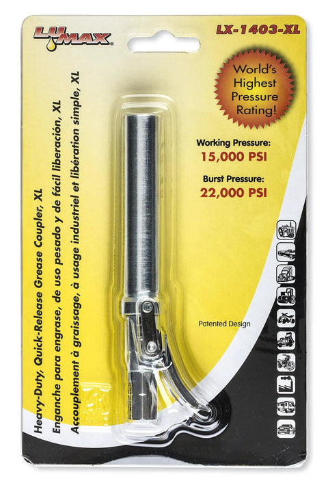 Heavy Duty Quick Release Grease Coupler XL for 1 8 NPT Fittings, Hands Free Latching, Easy Quick Connect, Compact Five By Two Inch Body
