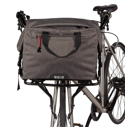 4 In 1 Dayliner Box Bag 20 Liter Water Resistant Rolltop for bike handlebars, rack, trunk, or basket with shoulder strap attached to a bike