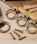 Vintage Brass Drawer Pulls 4 Pack Ring Handles With Screws For Dresser Cabinets And Furniture Hardware Retro Bronze Finish