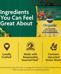 Image of Organic Outdoor Potting Mix for Container Plants with Quick Release Natural Fertilizer, OMRI Listed, 16 qt packaging with benefits shown.