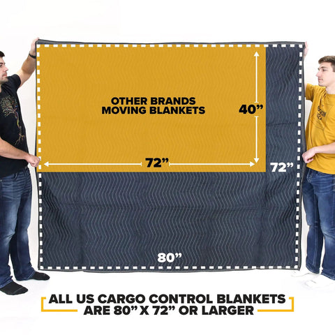 Heavy Duty Moving Blankets 80 by 72 Inches 4 Pack Quilted Furniture Pads Cotton Polyester Pro Grade Preferred Mover Large Blankets for Sofas Desks and Appliances displayed with measurement comparison to smaller blanket