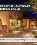 14/2 Low Voltage Landscape Wire For Indoor And Outdoor Lighting, Sprinklers, and LED Projects illuminating a pathway.