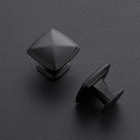 Two Matte Black Square Cabinet Knobs from 15 Pack for Kitchen Cabinets and Dresser Drawers Single Hole Hardware Easy Install