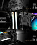 Close-up of installed Sleeved PSU Cable Extension Kit for PC builds with nylon braided wires, 24 pin to 6 plus 2 pin and 8 pin to 4 plus 4 pin, black ATX 3.0 compatible, 30 cm long