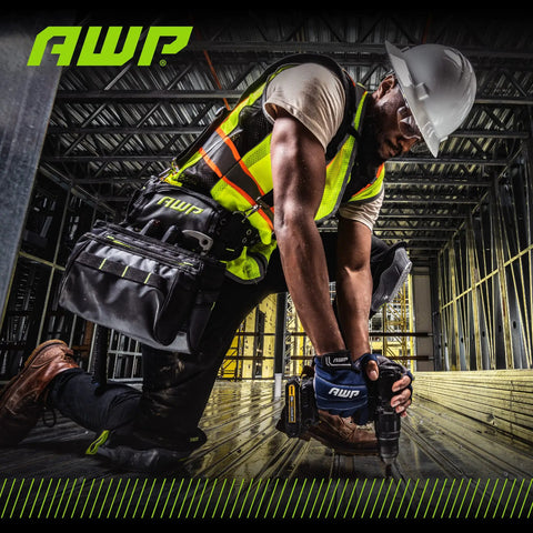 Worker in a hard hat and safety vest using Tough As Nails Fingerless Work Gloves For Men And Women Featuring Padded Palms Rock Solid Knuckle Protection And Exposed Fingertips For Straight Up Precision Control In X Large.