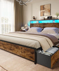 Queen Bed Frame With A Slick Two Tier Storage Headboard And Built In Charging Station Plus Six Roomy Drawers For A Game Changing Sleep Setup And Effortless Daily Flow in a modern bedroom.